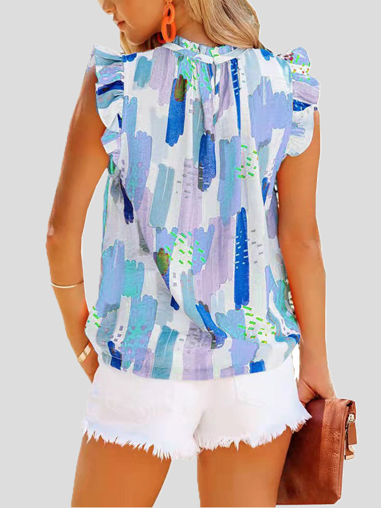 Women's Blouses Casual Multicolor Print Sleeveless Chiffon Blouse