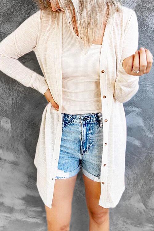 Lightweight Button Down Solid Midi Cardigan