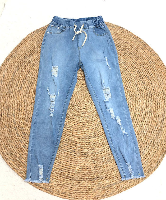 Casual Ripped Drawstring Jean Pants