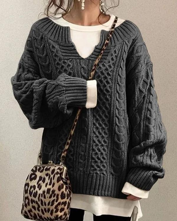 Tiny V Neck Hand Twist Sweater