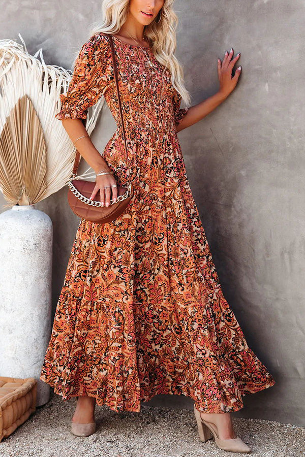 Autumn Grace Smocked Paisley Maxi Dress