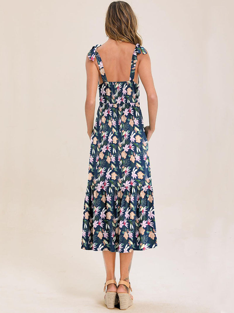 Floral Print  Hem Backless Cami Dress