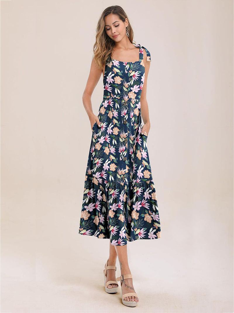 Floral Print  Hem Backless Cami Dress