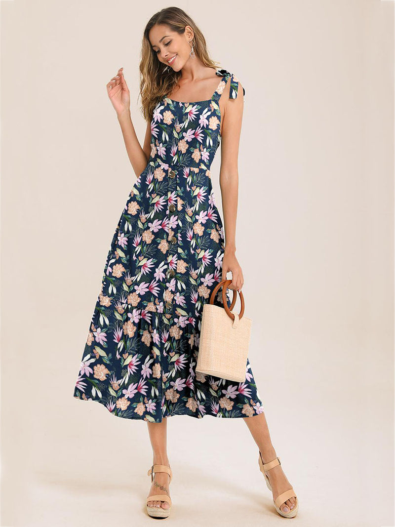 Floral Print  Hem Backless Cami Dress