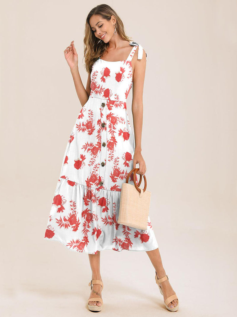 Floral Print  Hem Backless Cami Dress