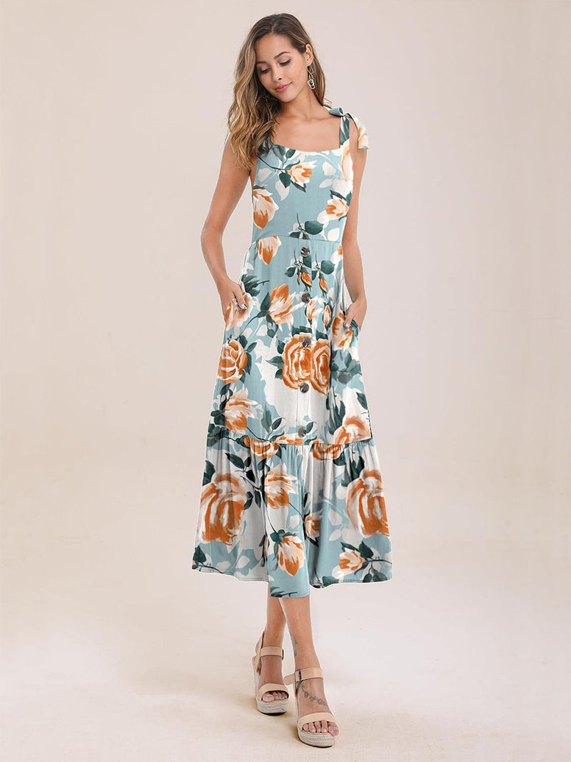 Floral Print  Hem Backless Cami Dress