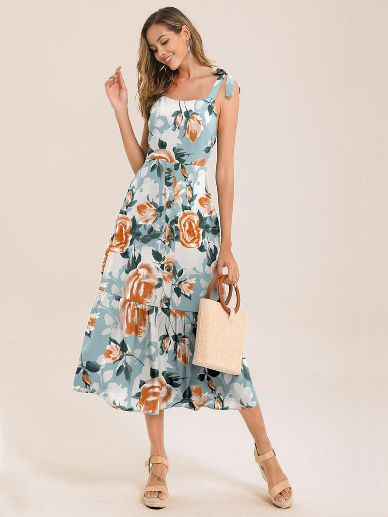 Floral Print  Hem Backless Cami Dress