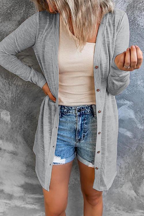 Lightweight Button Down Solid Midi Cardigan