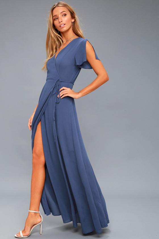 Navy Short Sleeve Sexy Summer V-Neck Maxi Dress