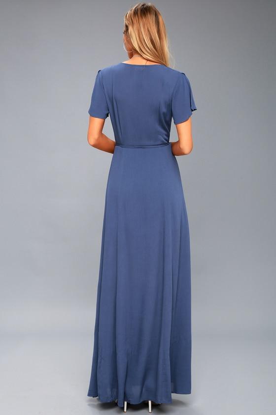 Navy Short Sleeve Sexy Summer V-Neck Maxi Dress