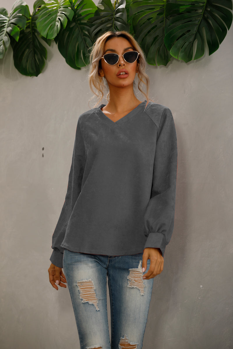 Casual V Neck Long Sleeve Top