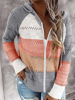 Contrast Color Knitted Zipper Lightweight Hoodie