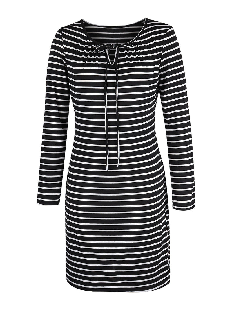 Women's Dresses Striped Tie Rope Long Sleeve Dress