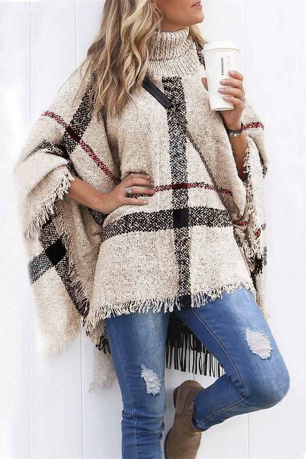 Turtle Neck Cape Shawl Loose Sweater