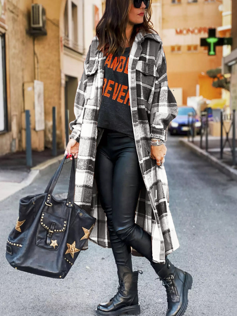 Casual Loose Button Down Plaid Cardigan