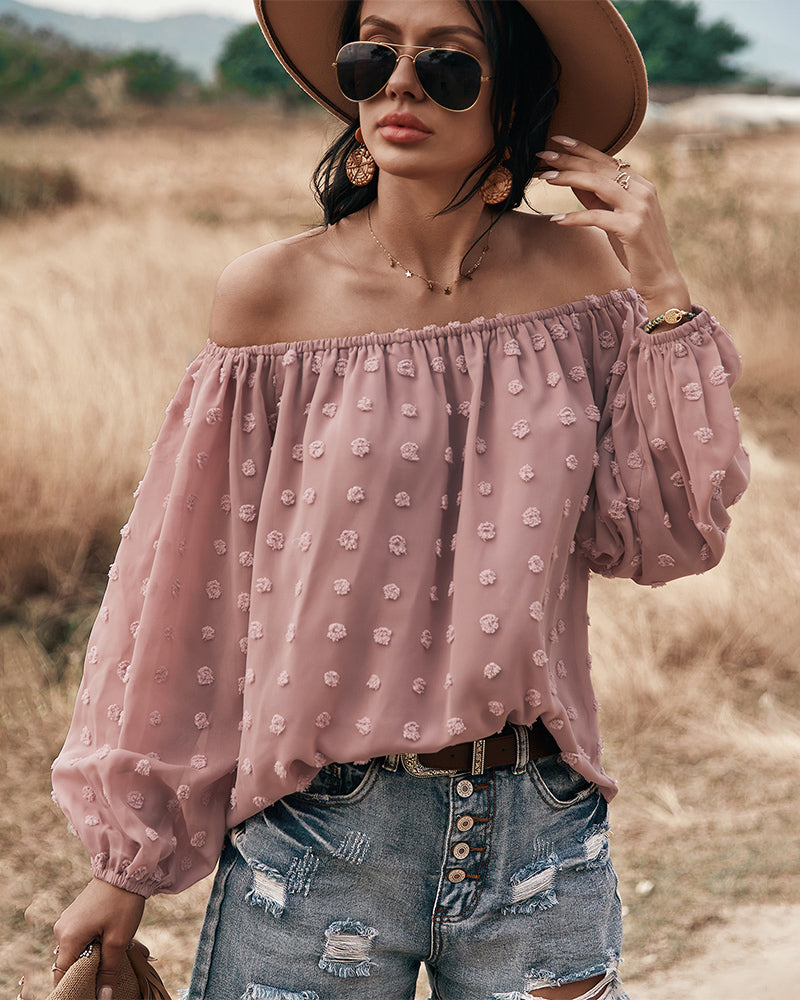 Off Shoulder Lantern Long Sleeve Ruffle Top