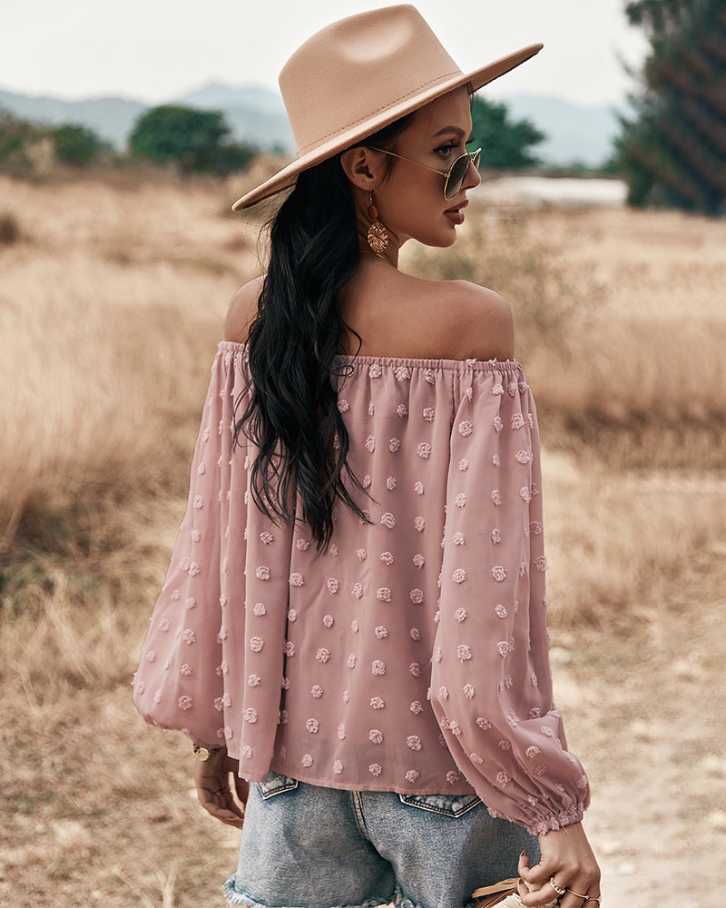 Off Shoulder Lantern Long Sleeve Ruffle Top