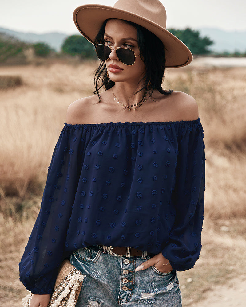 Off Shoulder Lantern Long Sleeve Ruffle Top