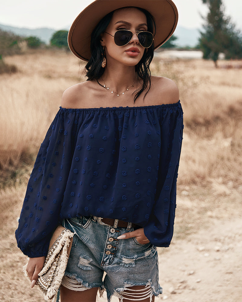 Off Shoulder Lantern Long Sleeve Ruffle Top