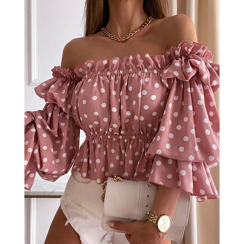 Off Shoulder 3/4 Sleeve Elastic Waist Floral Blouse Top