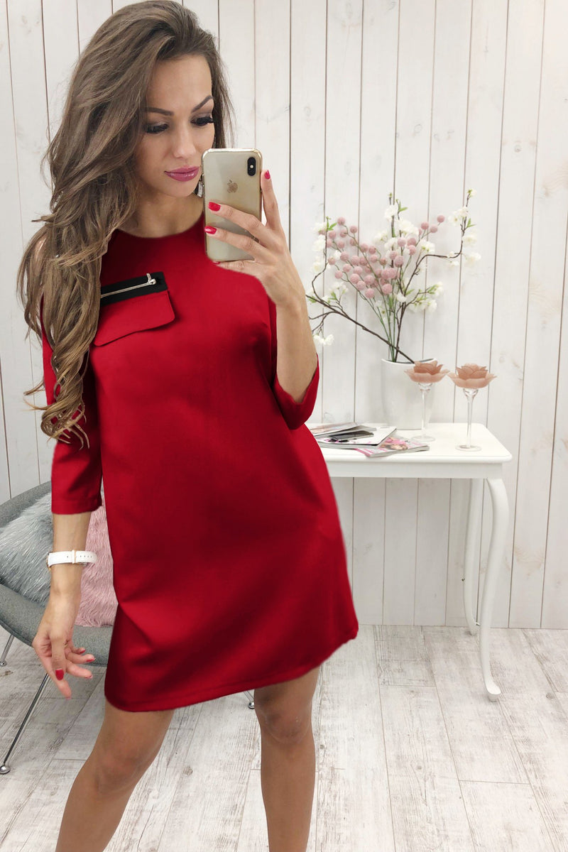 Black 3/4 Length Sleeve Plain Casual Crew Neck Mini Dress - Landing Closet