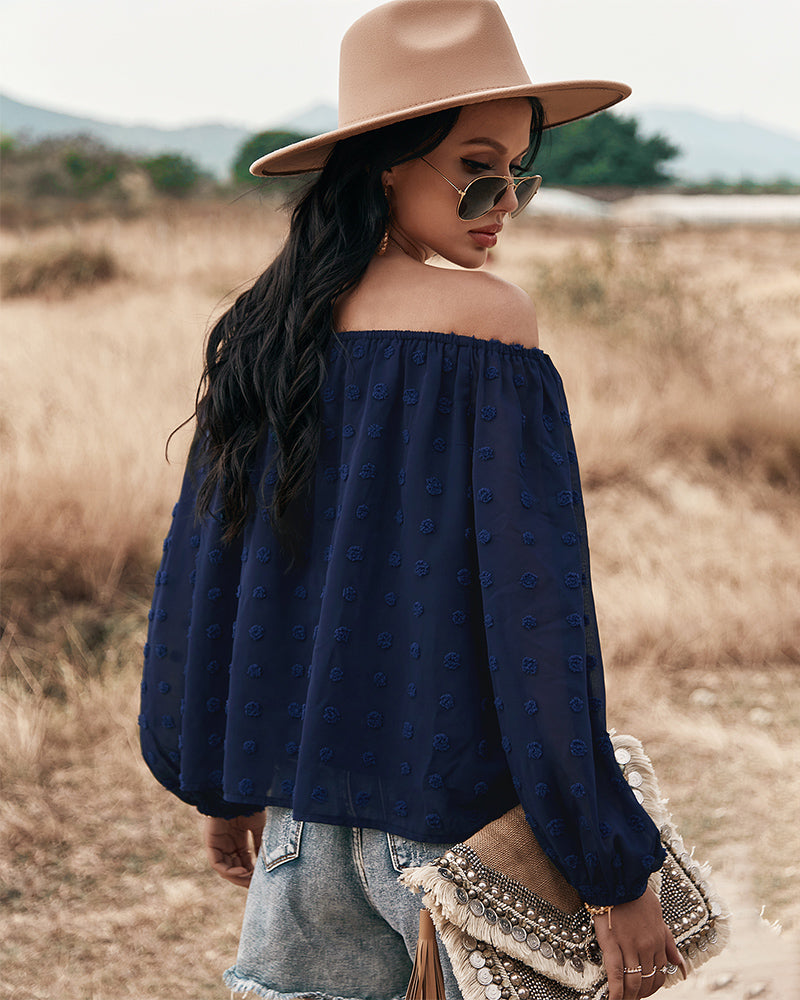 Off Shoulder Lantern Long Sleeve Ruffle Top