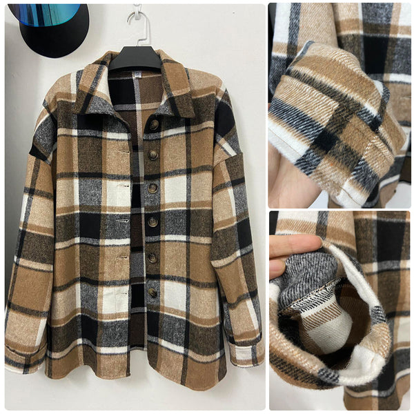 Long Sleeve Button Down Plaid Autumn Shacket