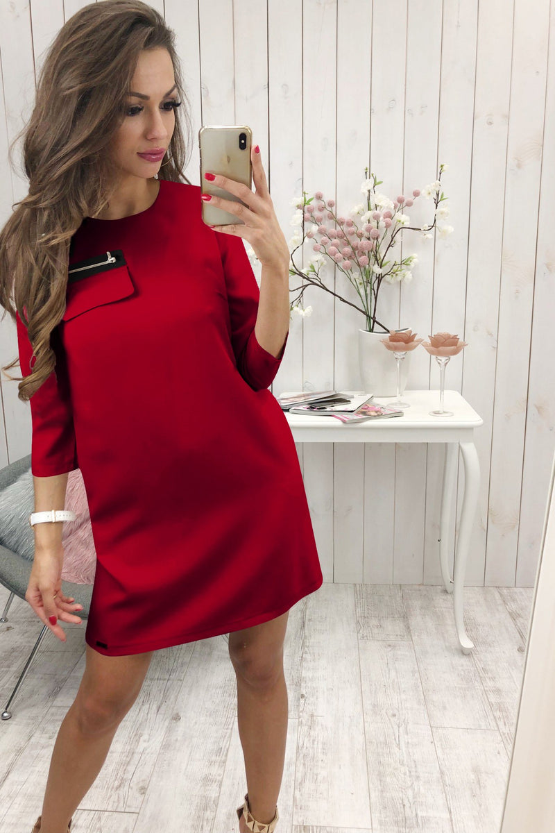 Black 3/4 Length Sleeve Plain Casual Crew Neck Mini Dress - Landing Closet