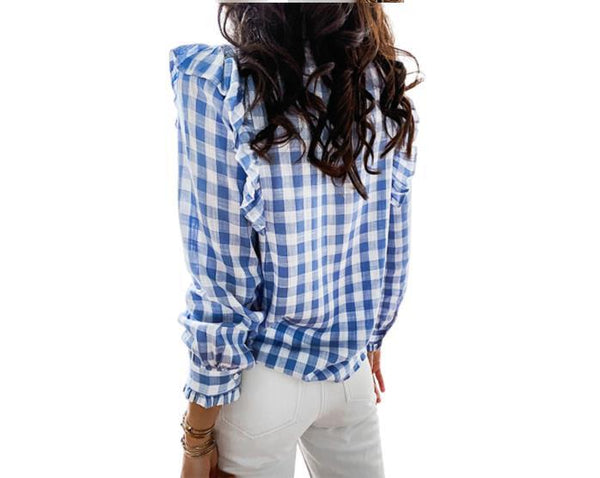 Ruffle Long Sleeve Button Down Blouse Top