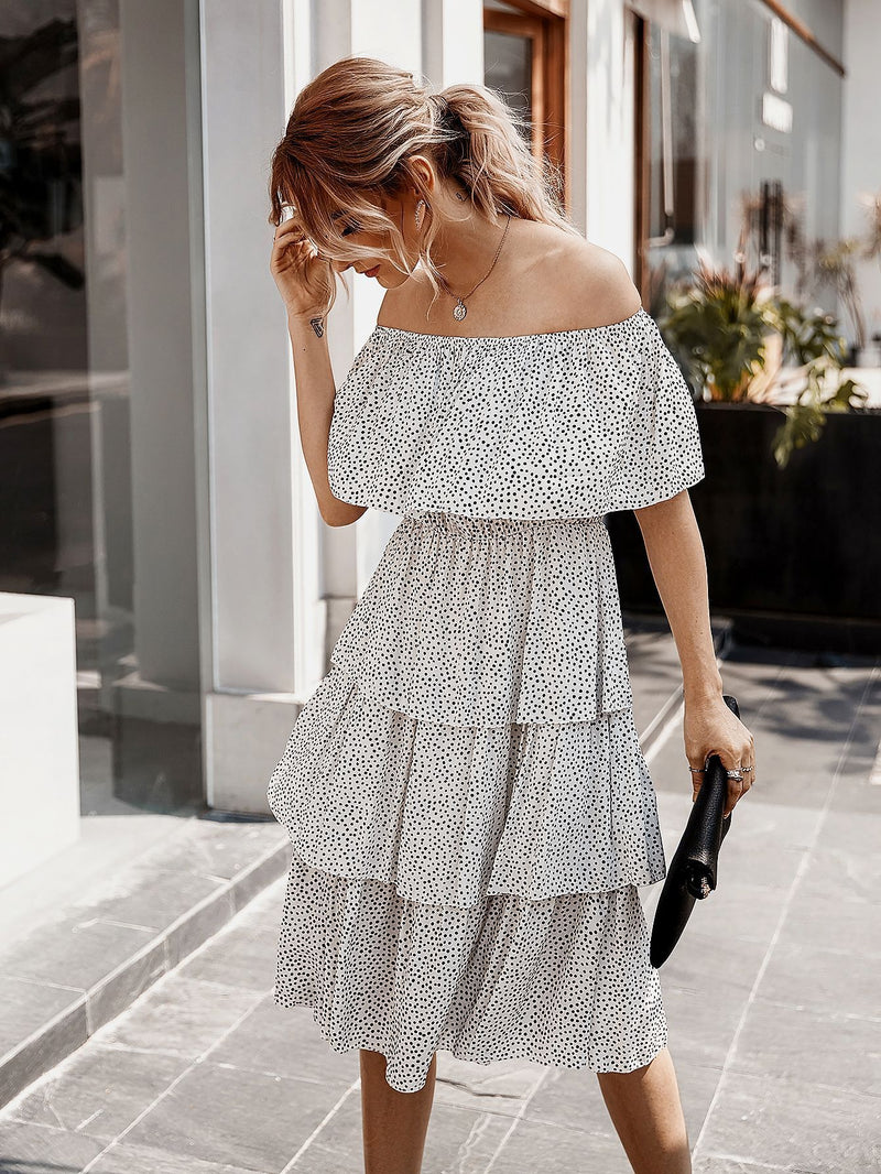 Off The Shoulder Sleeveless Tiered Ruffle Midi Dress