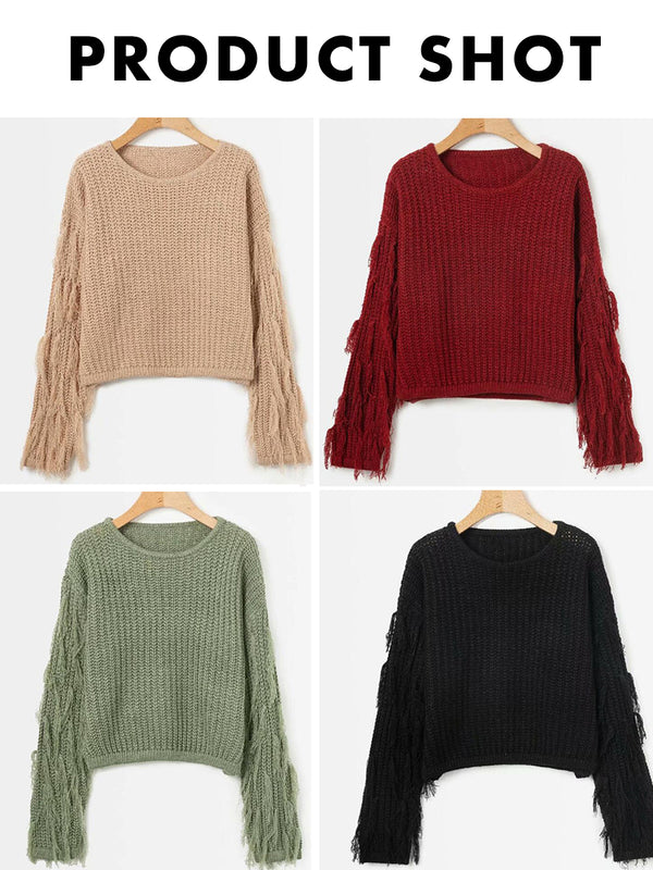 Round Neck Knitted Long Sleeve Sweater