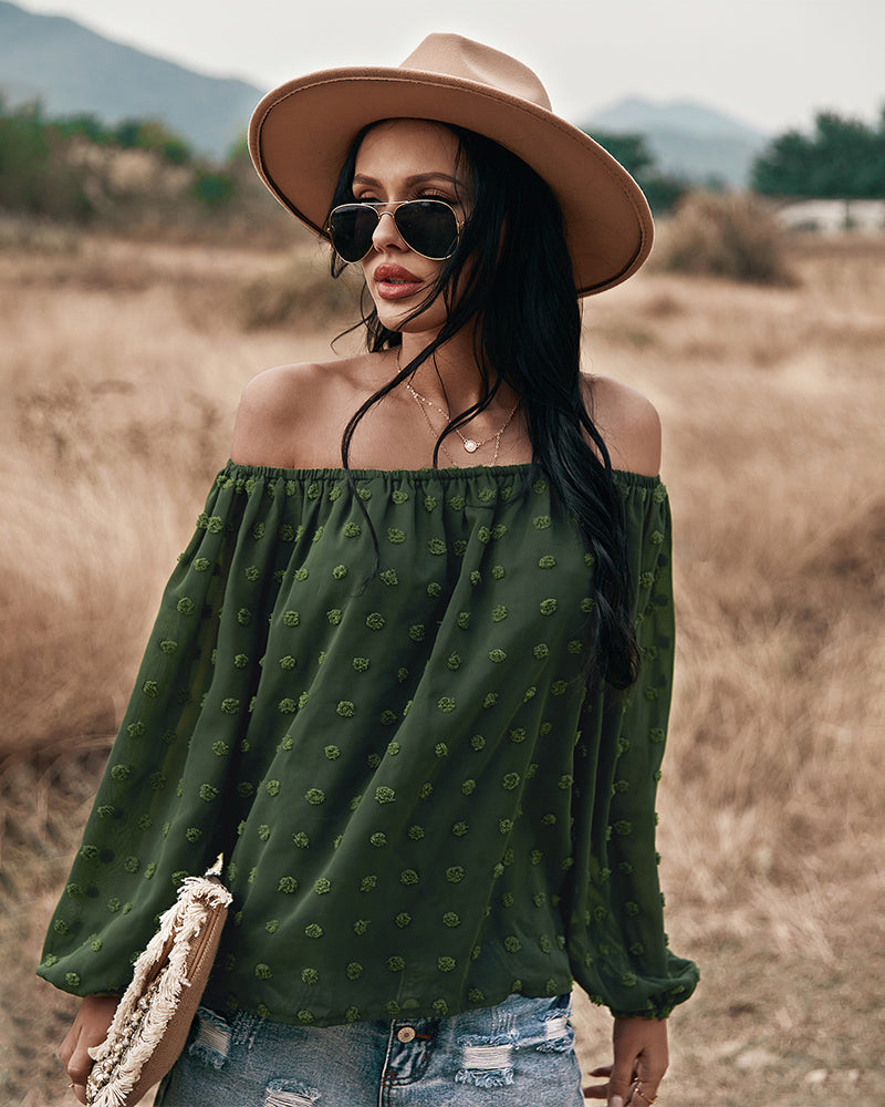 Off Shoulder Lantern Long Sleeve Ruffle Top