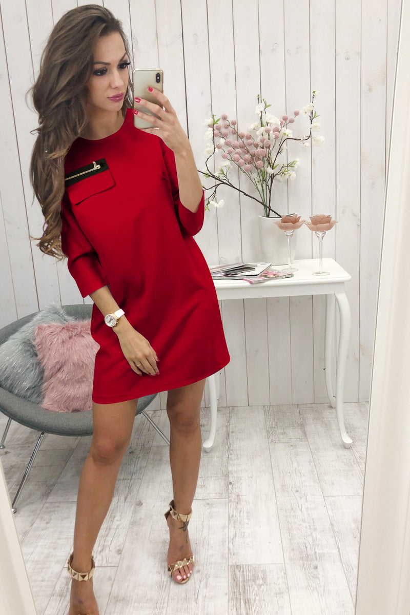 Black 3/4 Length Sleeve Plain Casual Crew Neck Mini Dress - Landing Closet