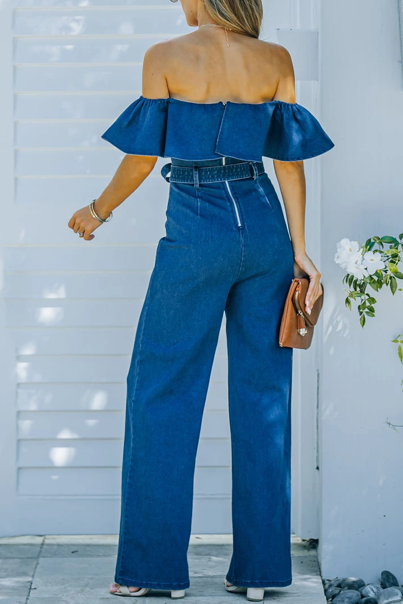 Off The Shoulder Denim Jumpsuit(PreSale)