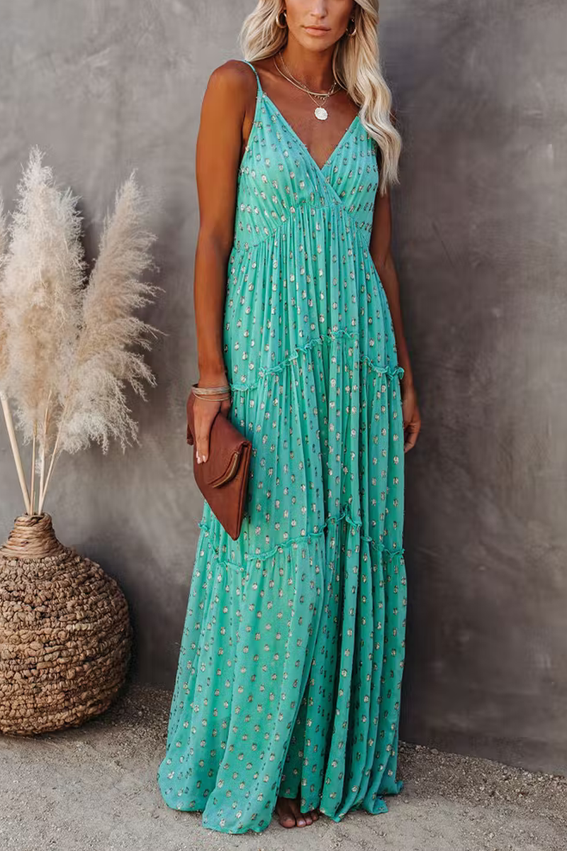 Fathoms Below Adjustable Metallic Tiered Maxi Dress