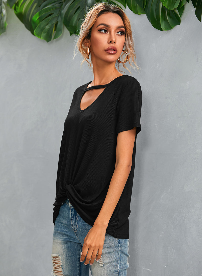 Casual Short Sleeve V Neck T Shirt