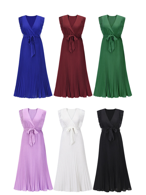 Ruffle Sleeveless V Neck Wrap Front Maxi Dress