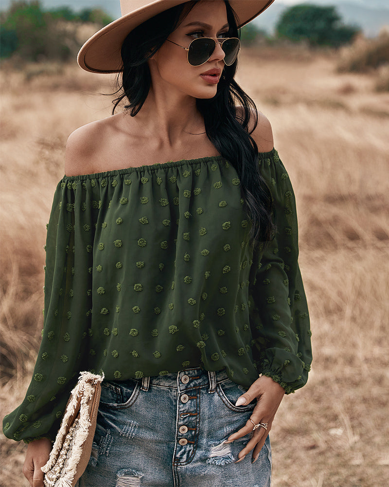 Off Shoulder Lantern Long Sleeve Ruffle Top