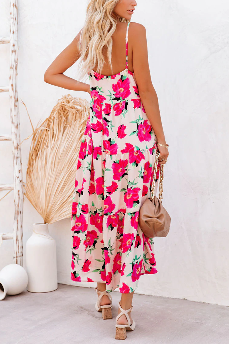 Koa Pocketed Floral Tiered Midi Dress