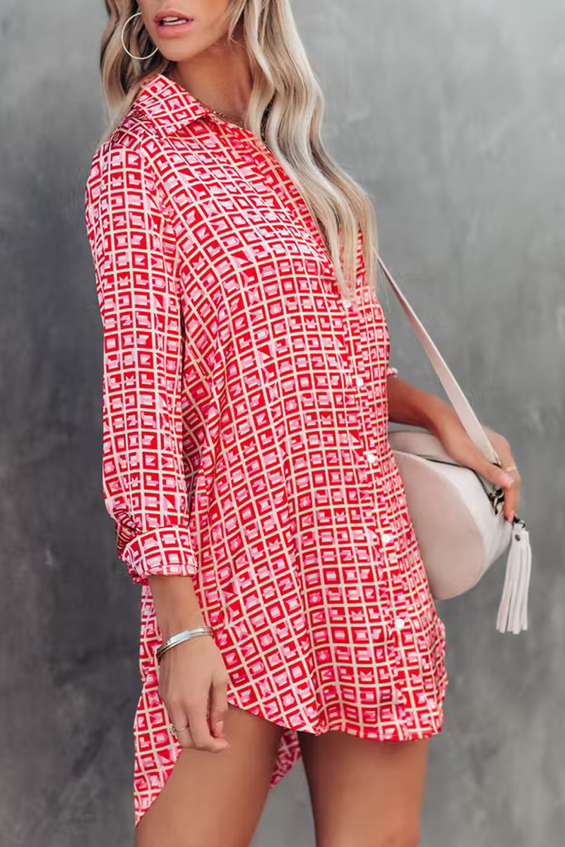 Brenleigh Printed Satin Button Down Shirt Dresses