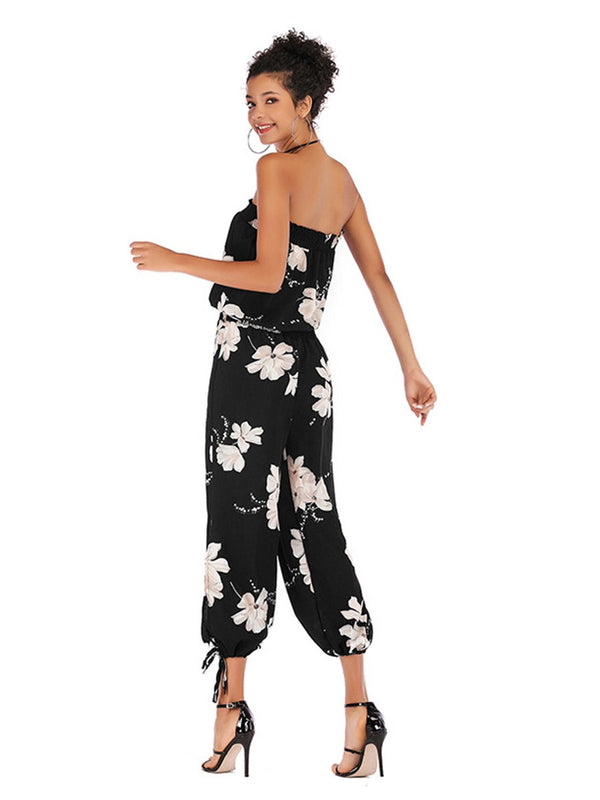 Floral Off Shouler Split Jumpsuit