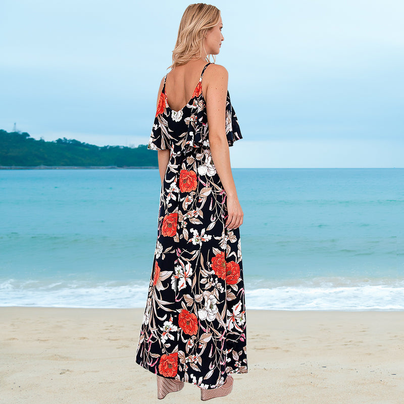 Sleeveless Floral Spaghetti Strap Long Maxi Dress