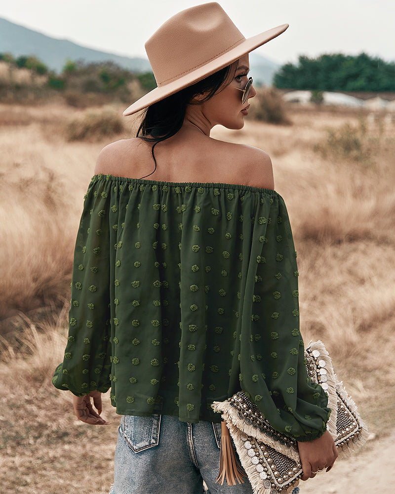 Off Shoulder Lantern Long Sleeve Ruffle Top