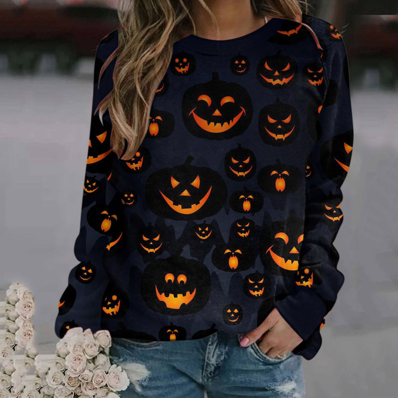 Crew Neck Long Sleeve Skull Print Sweatshirt