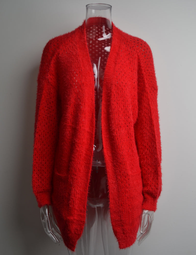 Front Open Pocket Fleece Cardigan