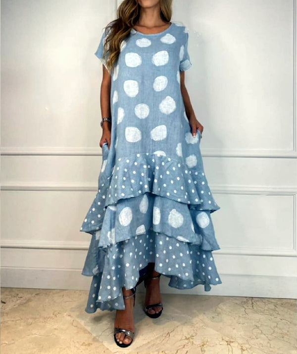 Polka Dot Scoop Neck Short Sleeve Maxi Dress