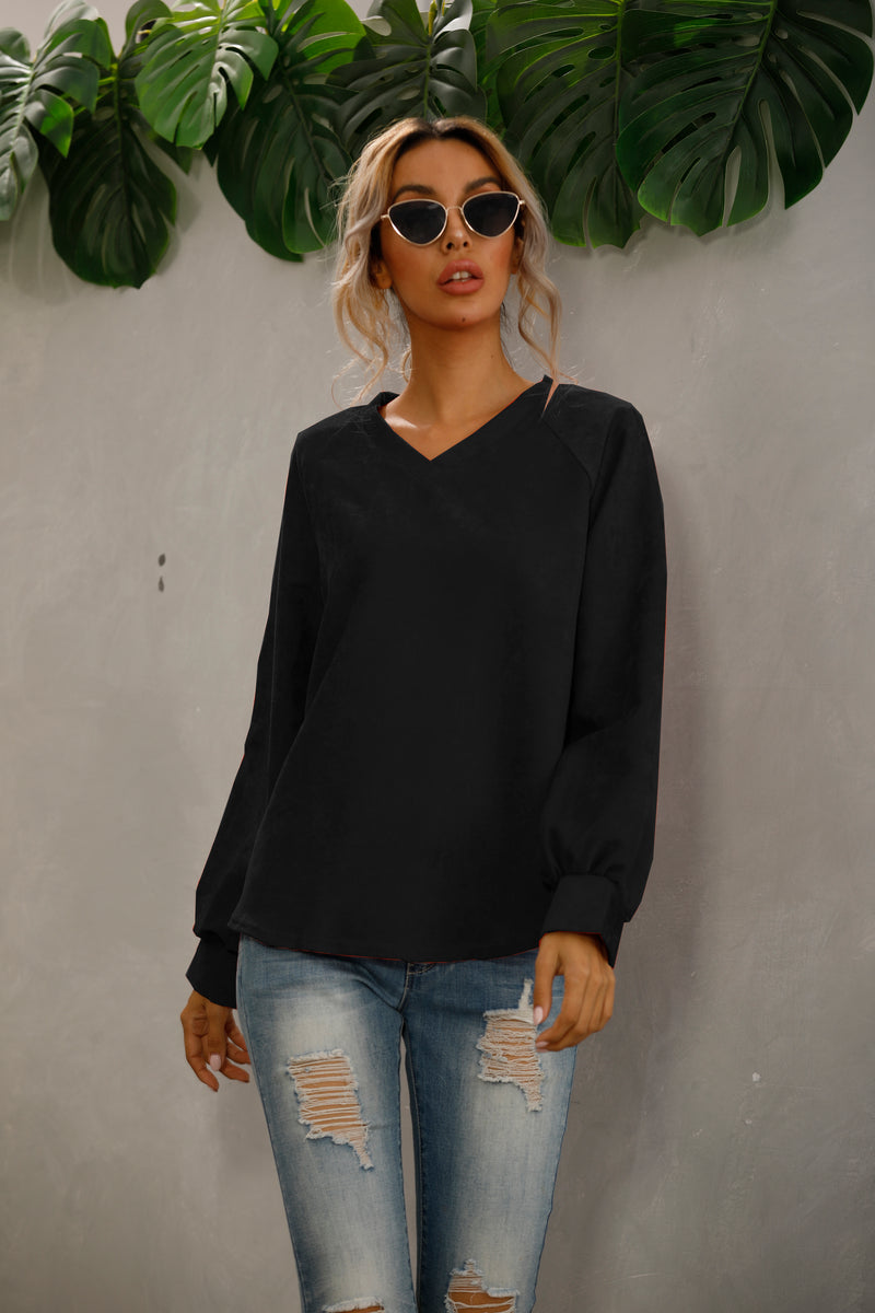 Casual V Neck Long Sleeve Top