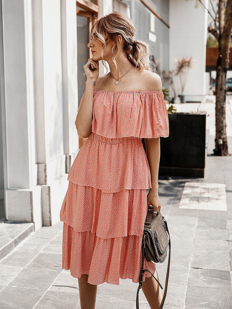 Off The Shoulder Sleeveless Tiered Ruffle Midi Dress