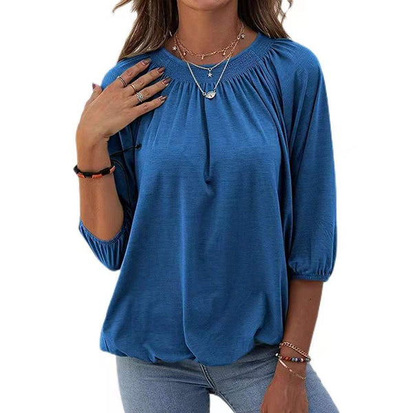 Elastic Waist Short Sleeve Blouse Top