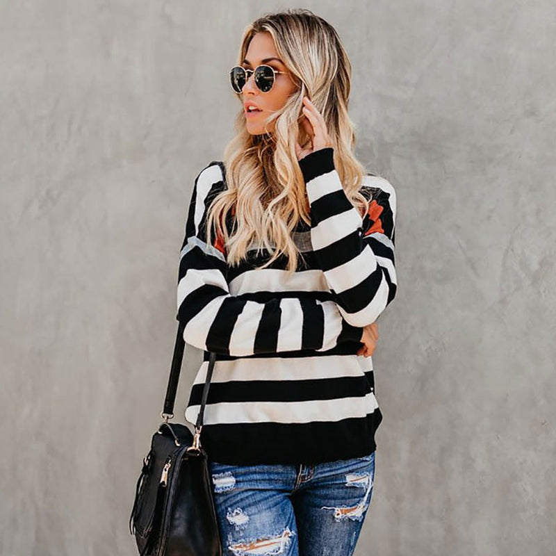 Long Sleeve Stripe Scoop Neck T-shirt